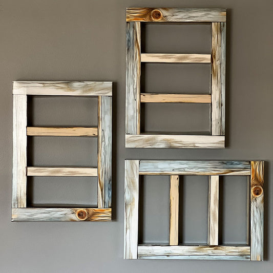 Rustic Wood Pre-Assembled 3-Window Shadow Box Frame Set