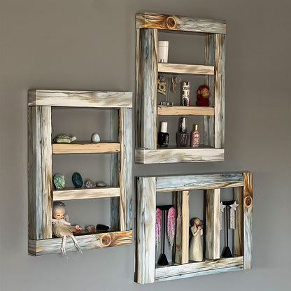 Rustic Wood Pre-Assembled 3-Window Shadow Box Frame Set